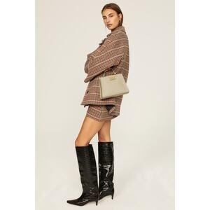 ZAC POSEN Beige Leather Accordion-Style Smoke Earthette Crossbody Bag Purse